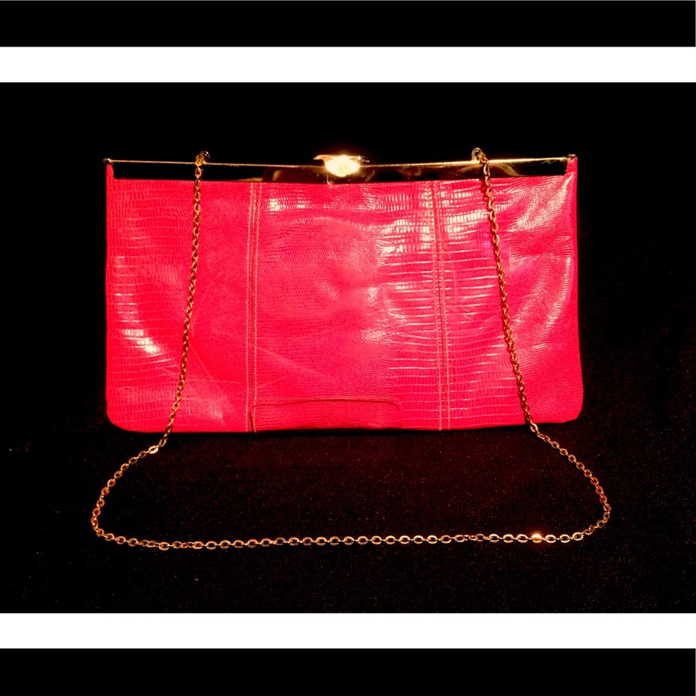 VTG* ETRA CLASSIC RED LEATHER CLUTCH CHAIN PURSE